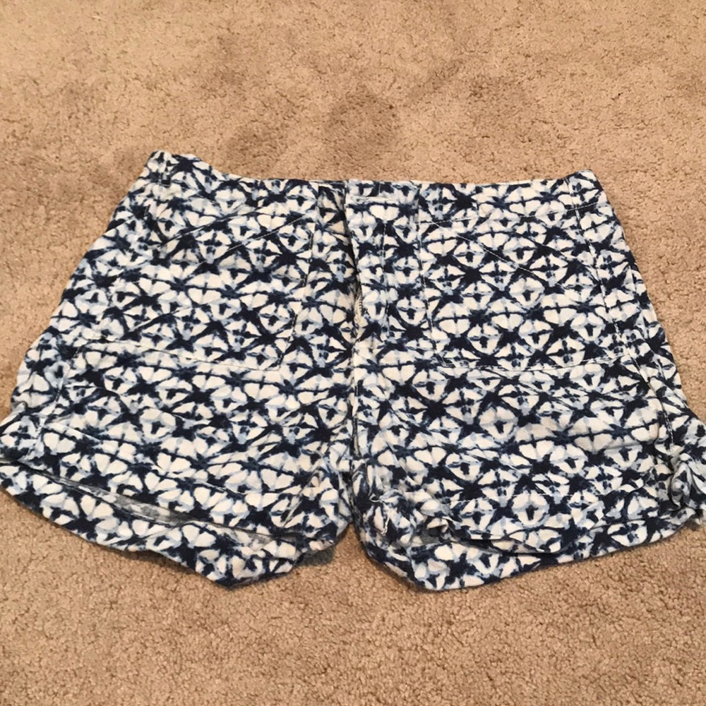 Blue and white patterned shorts